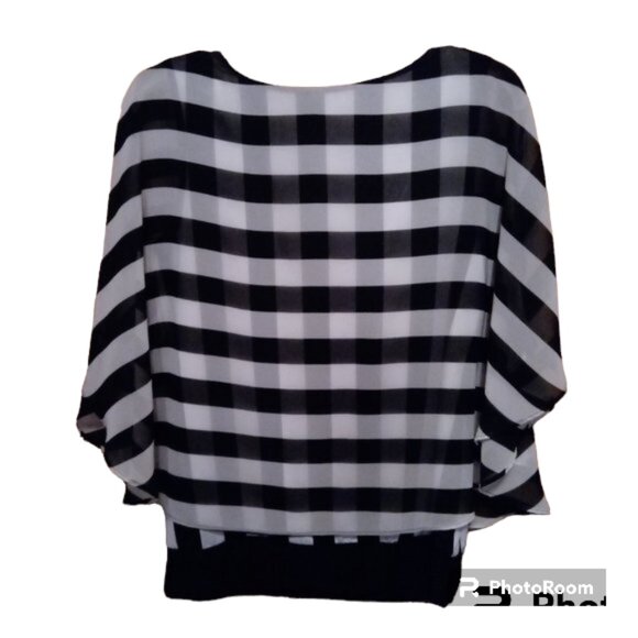 Per Seption Concept striped sheer double layer blouse sz S - Picture 3 of 8